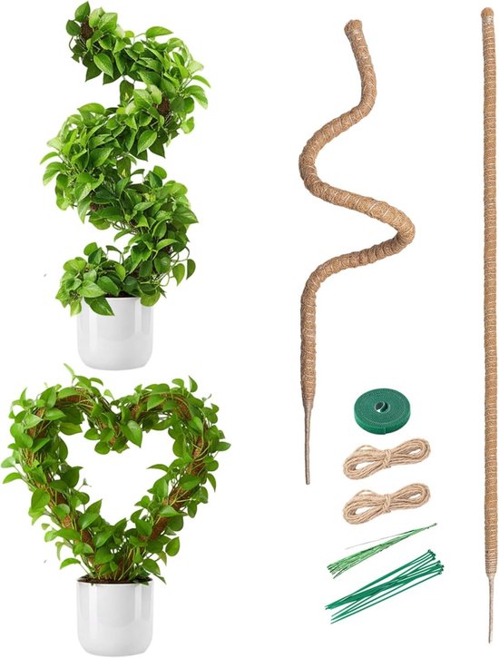 2x160cm Kokosnoot Monstera Klimsteun - Flexibele en Buigzame Ondersteuningspalen voor Klimplanten, Pothos en Kamerplanten met Volledige Ondersteuningsset