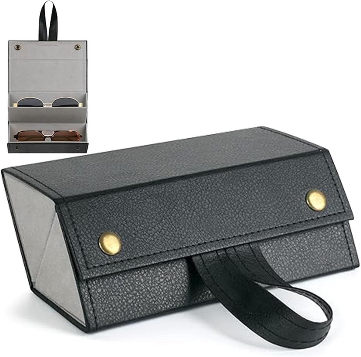 Draagbare zonnebril etui met 2 vakken, harde schaal en multifunctionele PU leren brillenopbergdoos voor mannen en vrouwen, ideaal voor reizen en bescherming van brillen
