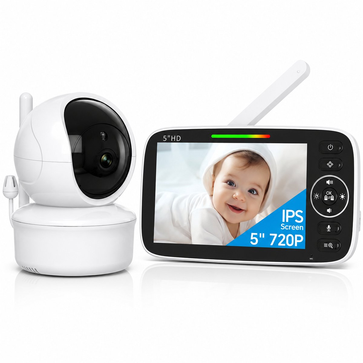 Babyfoon met Camera - 5 Inch 720p HD-video - VOX Nachtzicht - Wit