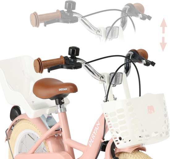 Deryan Zoey Kinderfiets 16 Inch - Verstelbare Fiets met Mandje - Roze van Deryan — afbeelding 2
