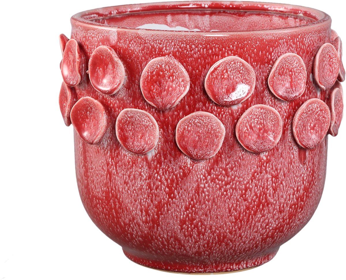PTMD Trelin Pink Round Ceramic Pot Dots On Border L