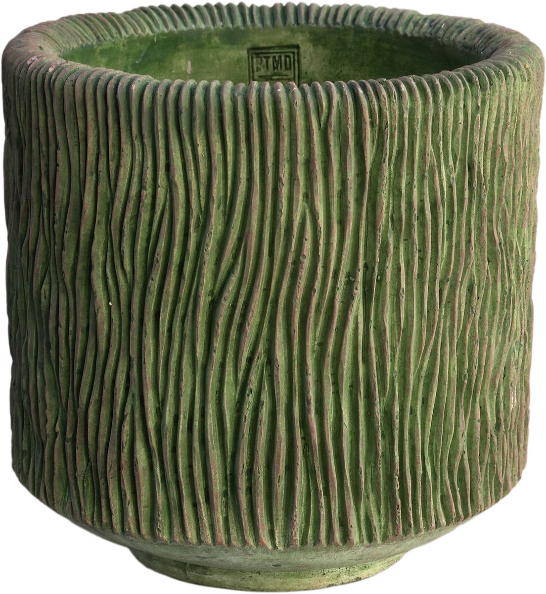 PTMD Jacyln Moss Green Cement Pot Round Low Stripes Big