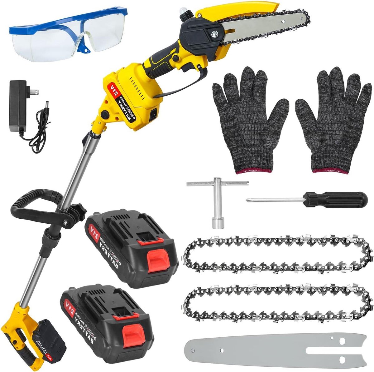 Accu Snoeizaag - Telescoopzaag - Hoge Takken Snoeien - Borstelloze Motor - Tot 1.8 Meter - Geel