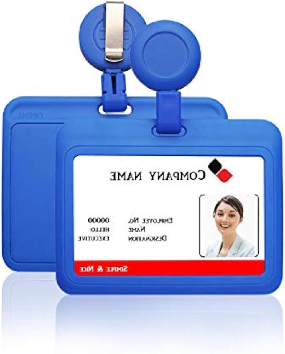 Badge Houder - Kaarthouder Reel - Zaken Kantoor - Intrekbare Clip - 80 x 102 mm - Blauw