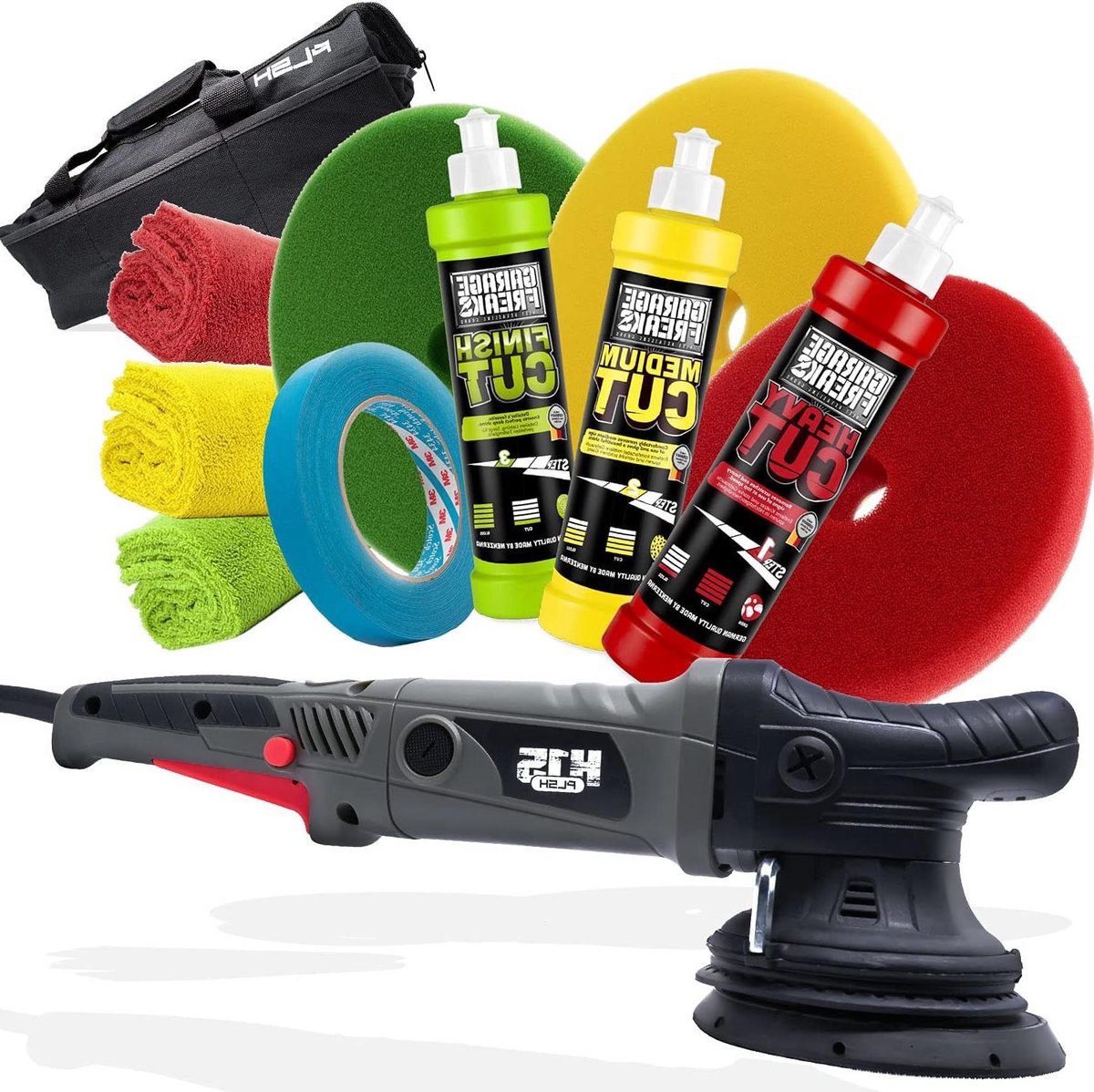 Polijstmachine set - Excentrische polijster - Lak opfrissen - 15mm slag - 125mm schijf - Zwart