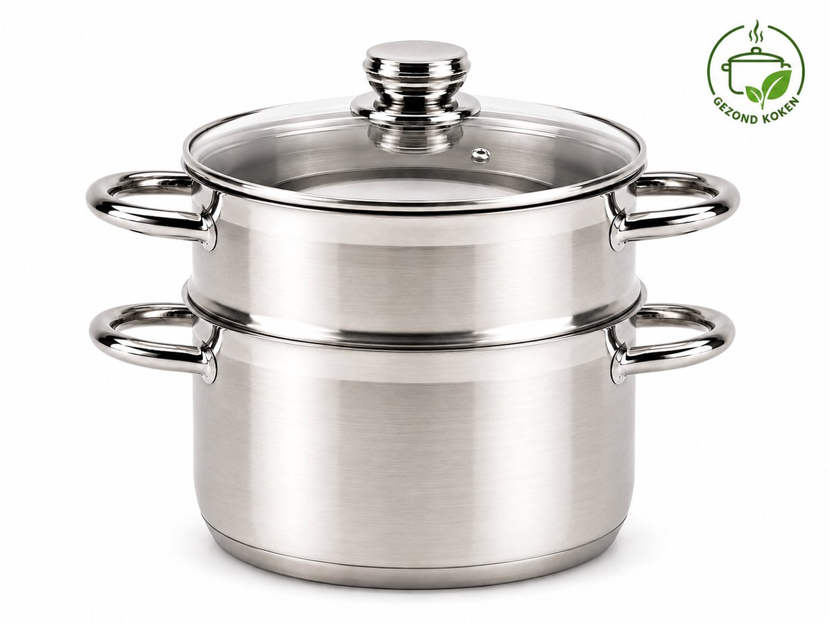 DannCuisine Stoompan 26 cm - RVS Stoomkoker 5 Liter - PFAS-vrij - Glazen Deksel - Geschikt voor Inductie, Gas & Alle Warmtebronnen - Vaatwasserbestendig - Voor Groenten, Vis & Rijst