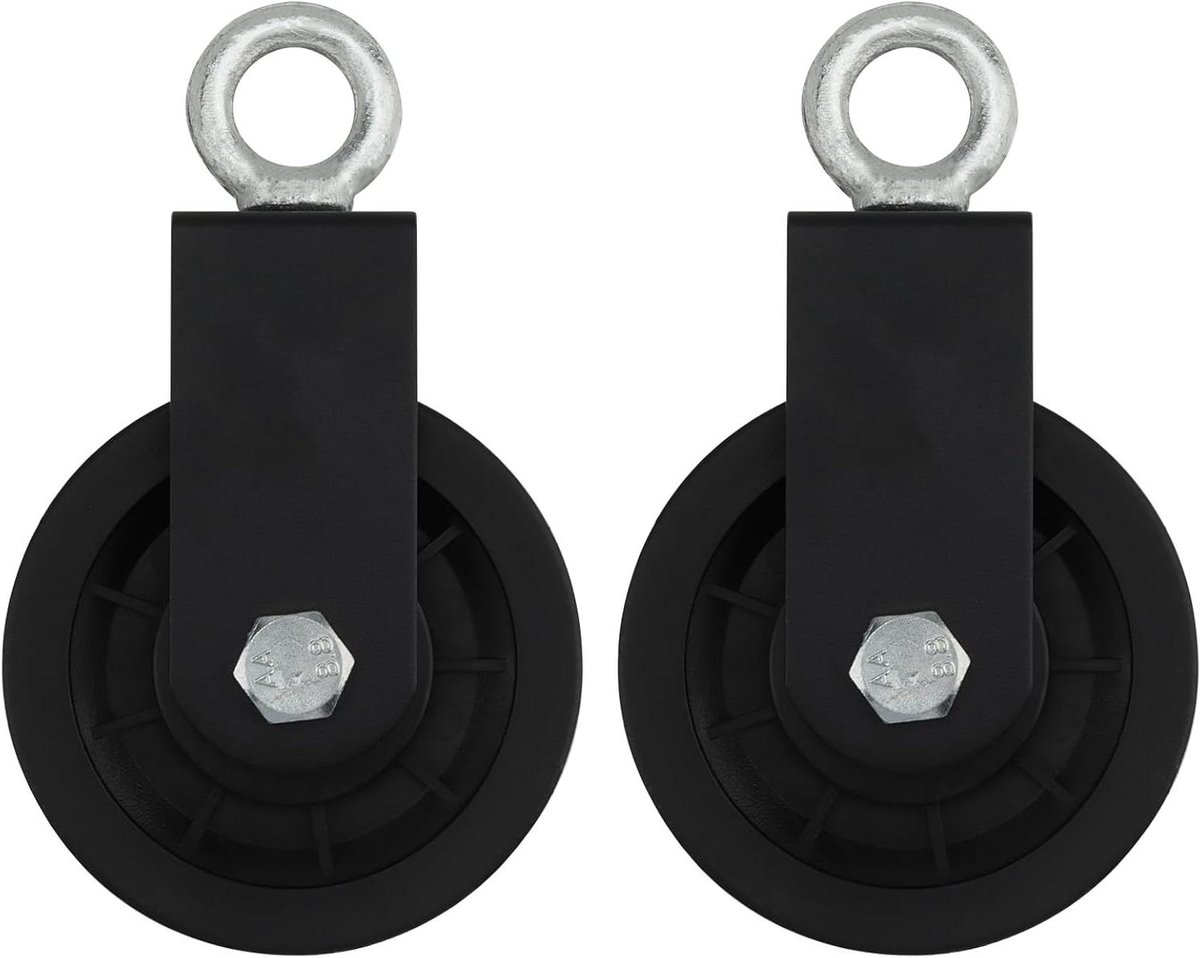 Kabelrol met beugel - Fitness katrol - Kracht training - 360 graden rotatie - 90mm wiel - Zilver zwart