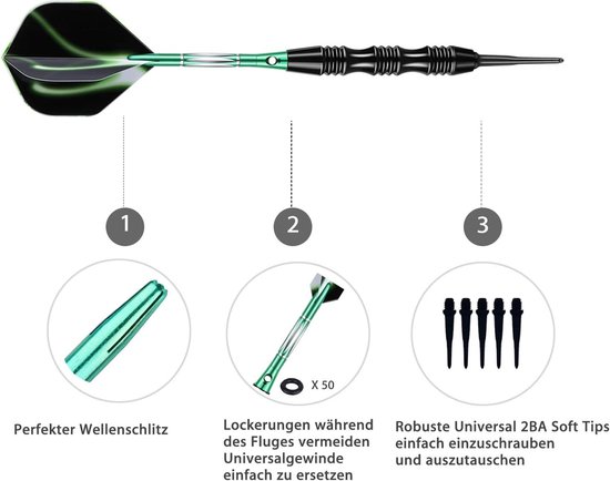 Dartpijlen Set - Soft Darts - Dartspel Spelen - Aluminium Shafts - 20 Gram - Groen — afbeelding 5