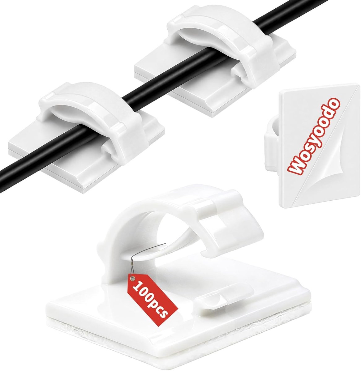Thijox - Zelfklevende Kabelclips 100 Stuks, 19x14mm, Bureau-Organizer, Kabelmanagement Wit, Ideaal voor Binnen en Buiten, Muur en Bureau, Perfect voor