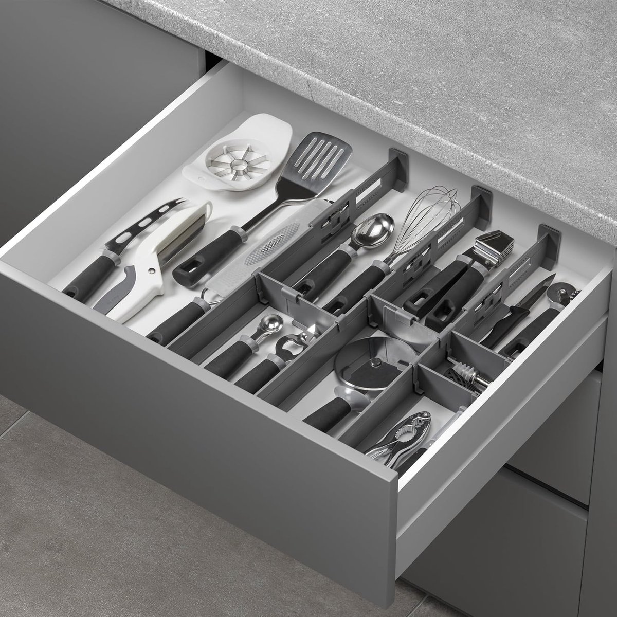 Thijox - Multi-Fit PLUS Bestekbak - Variabele Ladeverdeler - Aanpasbare Indeling - 3 Lange en 5 Korte Inzetstukken - Keuken Organizer - Flexibel - Uit