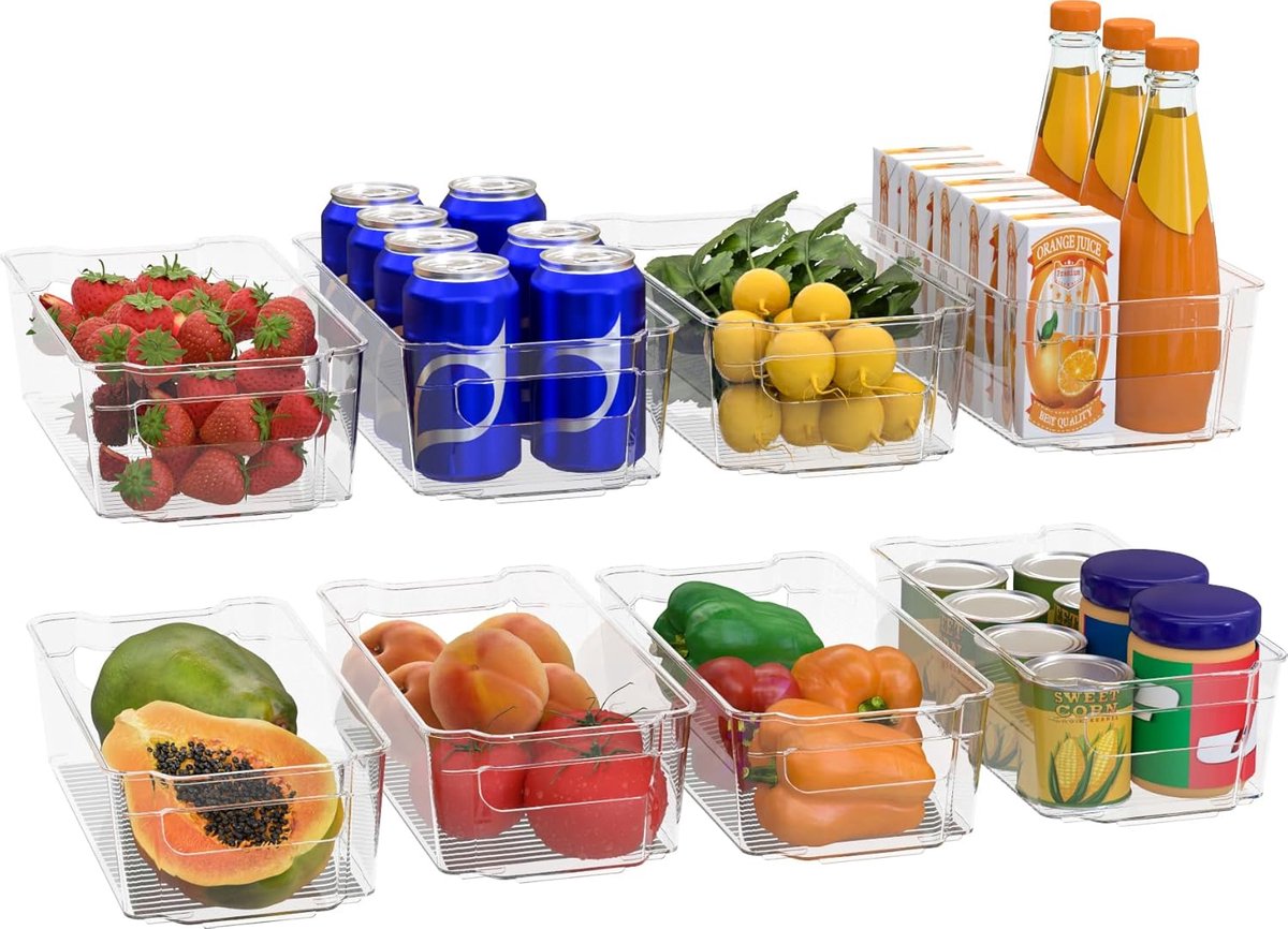 Thijox - Hoogwaardige voorraadkast set van 8, transparante keukenorganizer voor koelkast, kasten, spoelbakken, cosmetica, kantoormateriaal en gereedsc