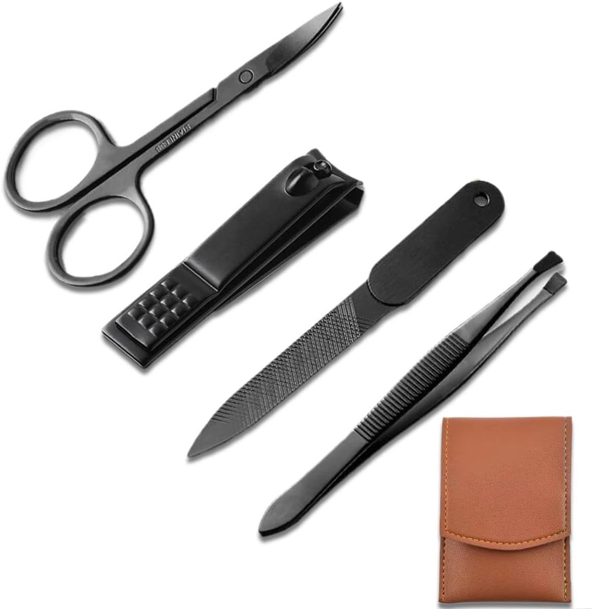 Thijox - Professionele Manicureset Nagelknipper Set van Roestvrij Staal met 4-in-1 Reistas van Leer (Bruin) - Compleet Nagelverzorgingstools voor Thui