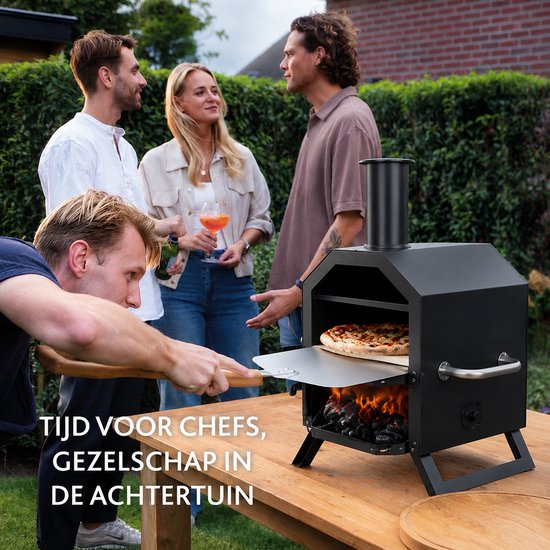 Jurrys Pizza oven - Grill - Buiten oven - 2 laags - Werkt op Pellet hout en houtskool - Inclusief waterdichte hoes - 26x44x72cm - Zwart — afbeelding 4