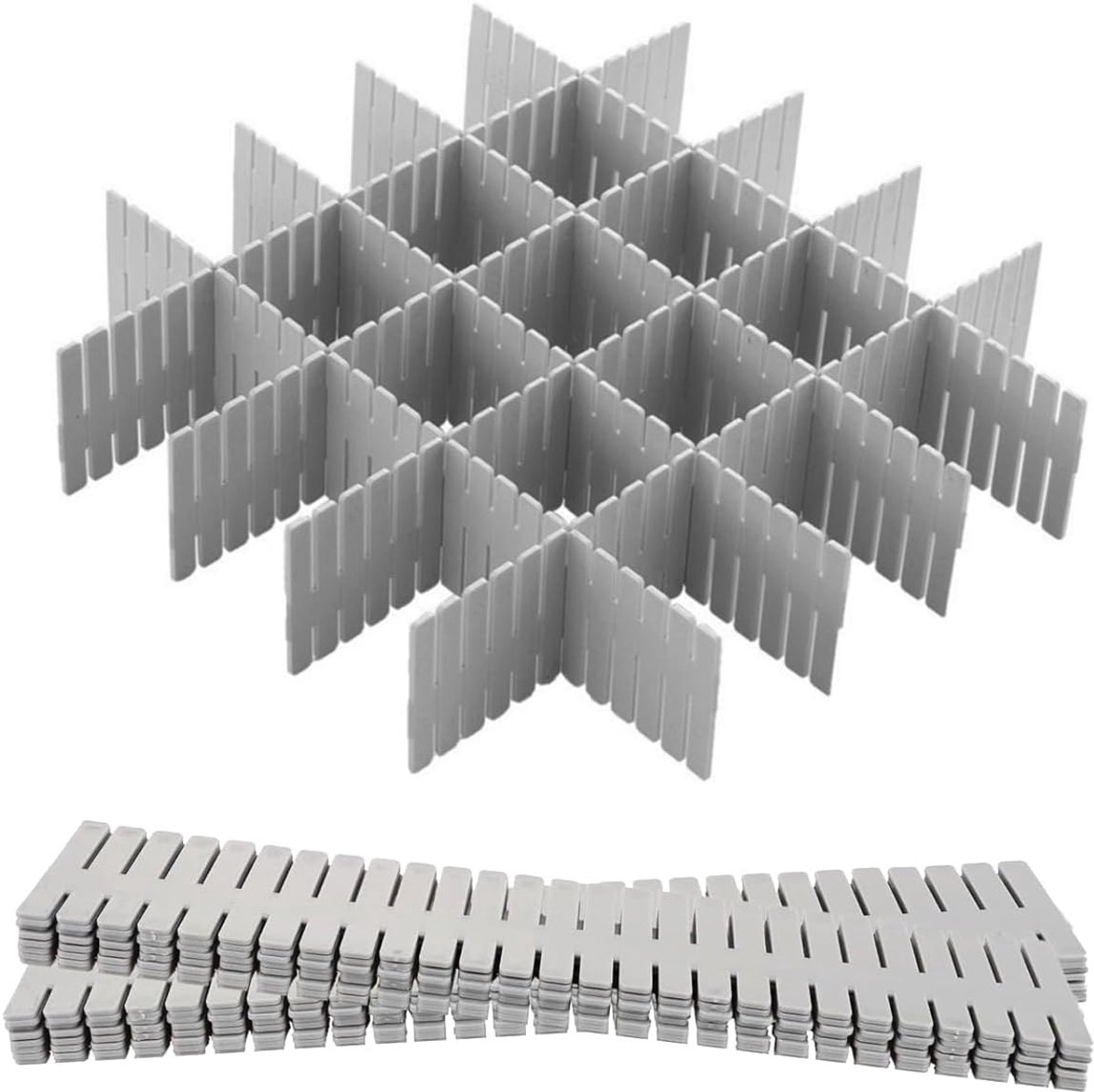 SnelShoppen - 12 stuks verstelbare ladeverdelers, kunststof organizer voor ondergoed, sokken, cosmetica, 32,4 x 7 cm, grijs, doe-het-zelf lade-organiz