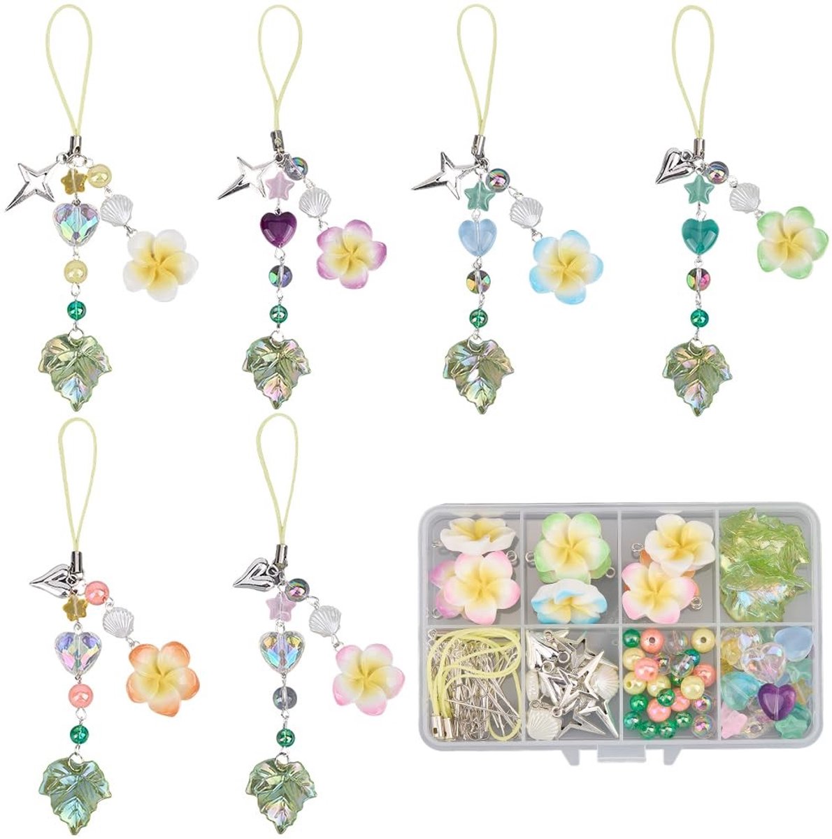 Inovra- Telefoon Charms 126 Stuks - DIY Set - Plumeria Bloem/Kralen - Hawaiiaanse Decoratie - Mobiele Telefoon/Sleutelhanger - Gemengde Kleur - Bedelset