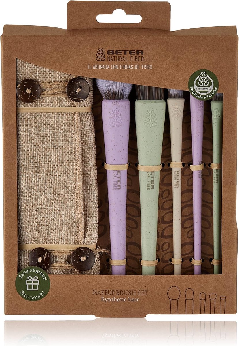 Thijox - Natuurlijke make-up set met 5 penselen van kunsthaar - Geschenkpakket in jute - Ideaal voor vrouwen, make-up liefhebbers, feest, dagelijks ge