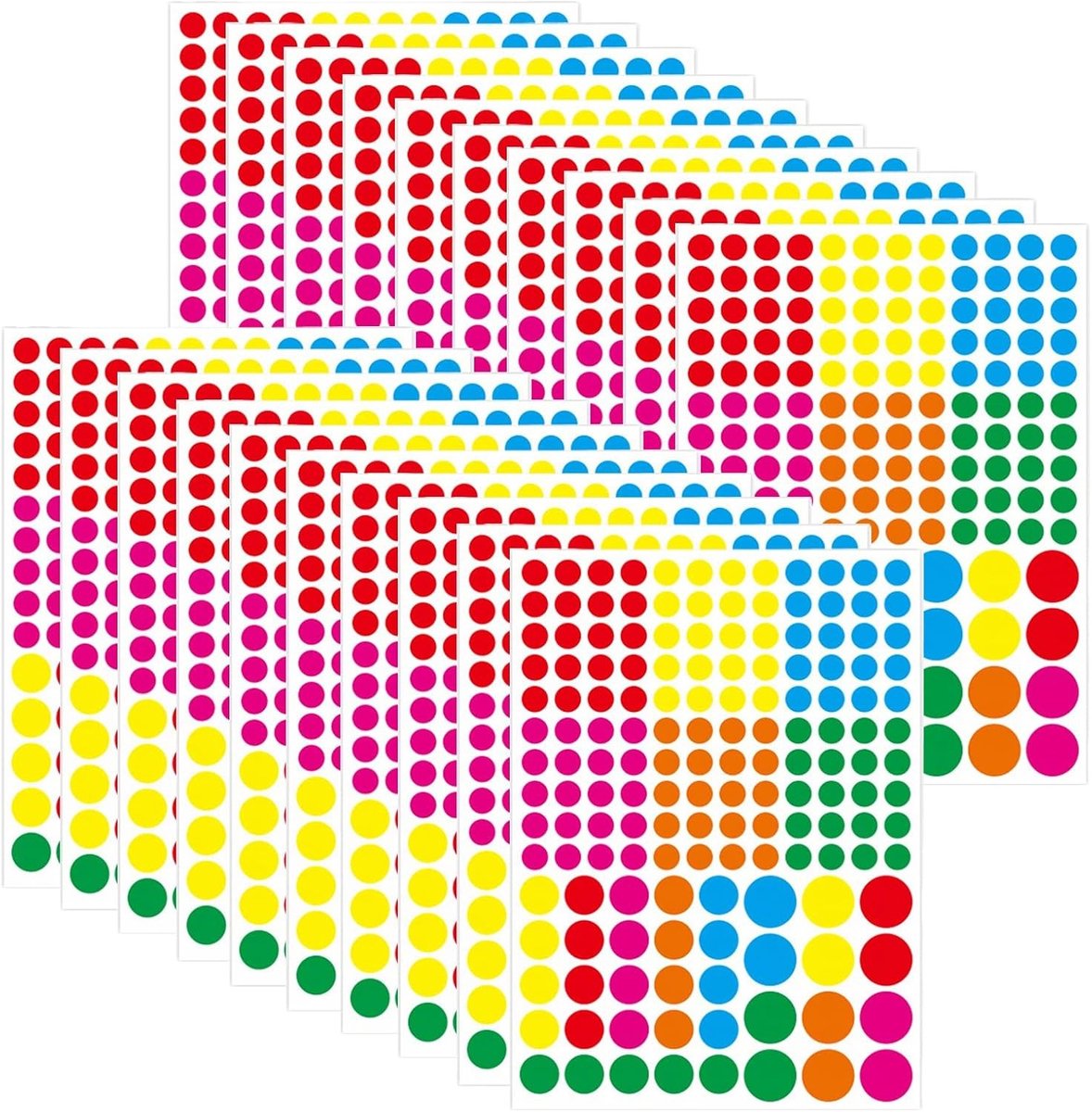 Gekleurde ronde stippen stickers, zelfklevende cirkel codering labels voor kleurcodering, organiseren, doe-het-zelf ambachten en cadeauverpakkingen - 20 vellen met 3140 stuks