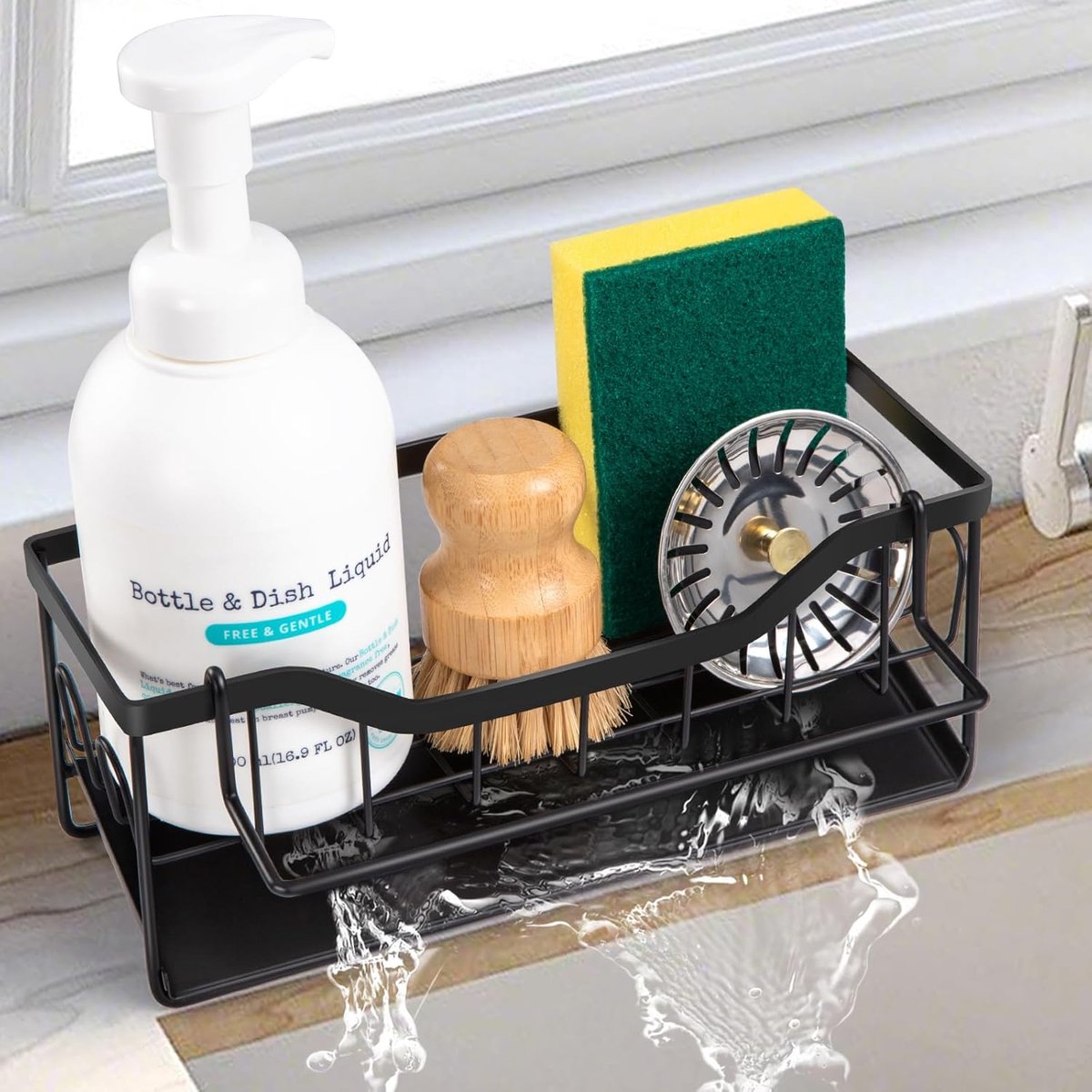Spoelbak Organizer Zwart,Opbergbakje Gootsteen Wasbak Organizer Keuken,Caddy Sink Gebied Organisator,Sponshouder met - ShopVlot
