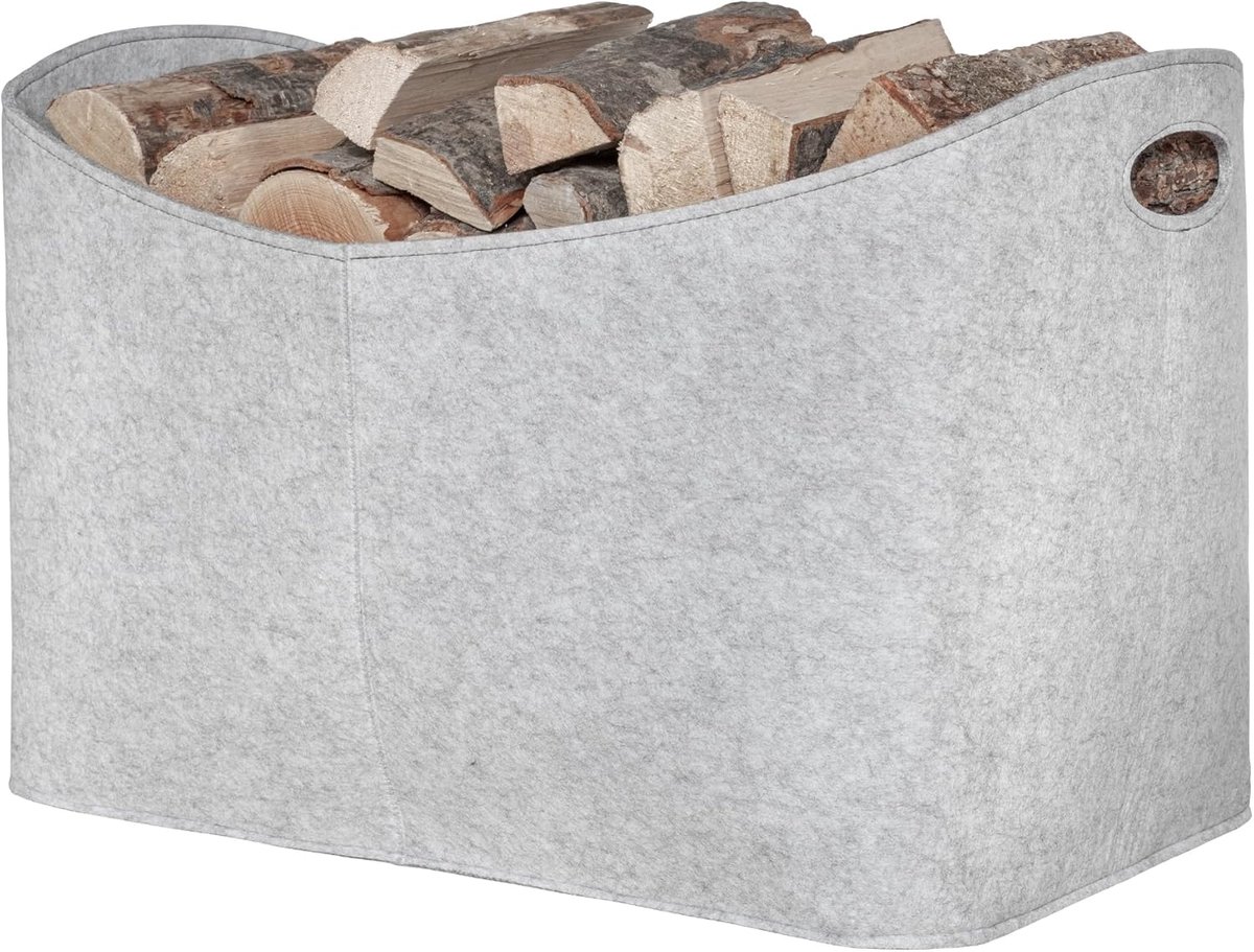 XXL Vilten Opbergmand voor Brandhout en Kranten - Grijs - 63x40x42 cm