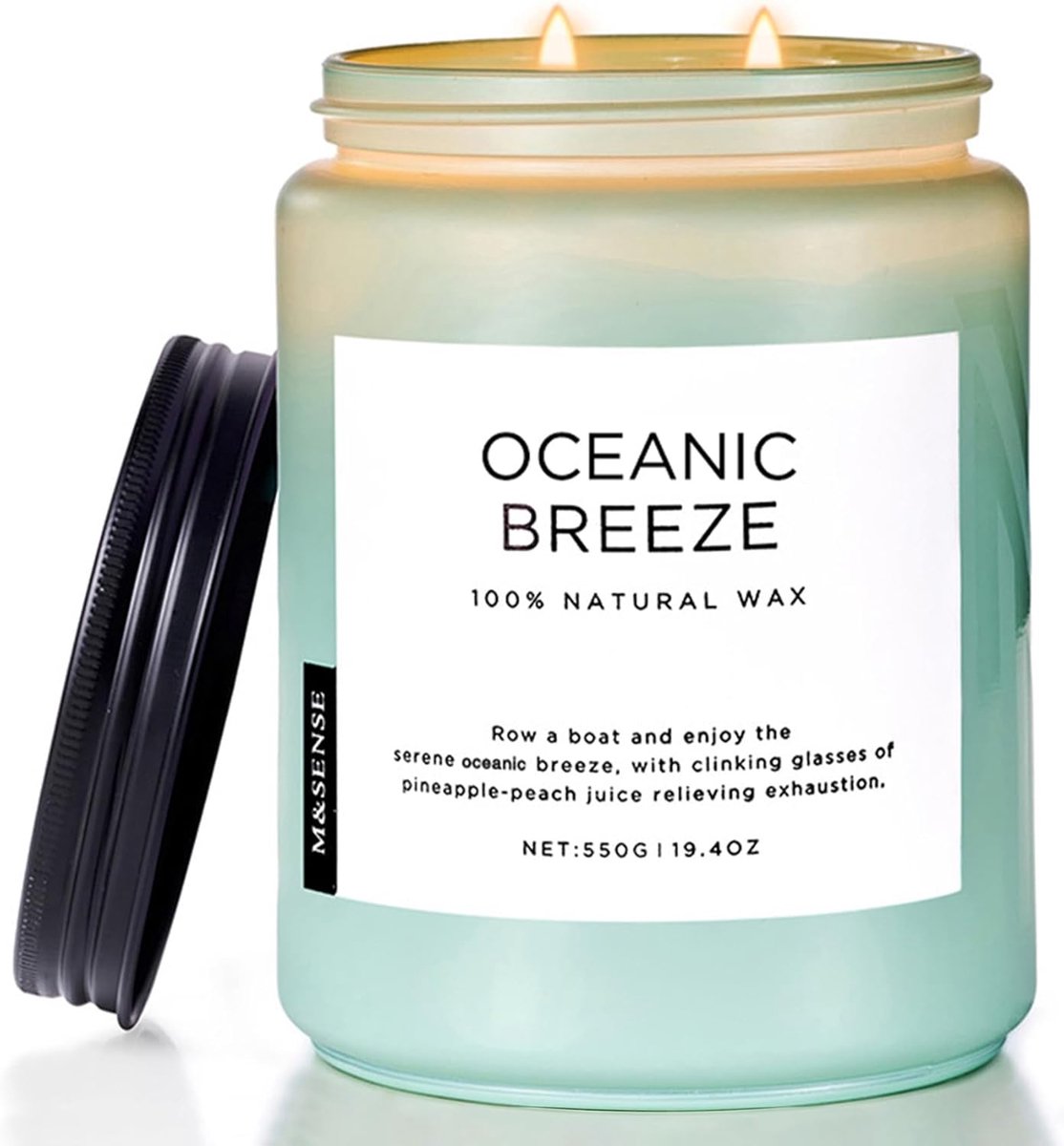 Thijox - Geurkaarsen Zeebries 550g - Sojakaars met 2 Pitten en Deksel - Ananas & Mango Geur - Aromatherapie Kaars voor Thuis - Lange Brandduur tot 110