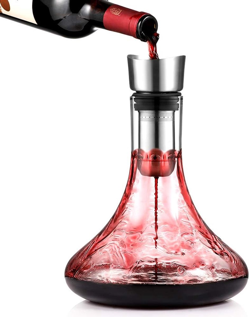 Thijox - Glastal Kristallen Wijnkaraf 1800ml met Ingebouwde Aerator en Filters - Druppelvrij Ingieten voor Rode Wijn - Perfect voor Feesten, Diner en