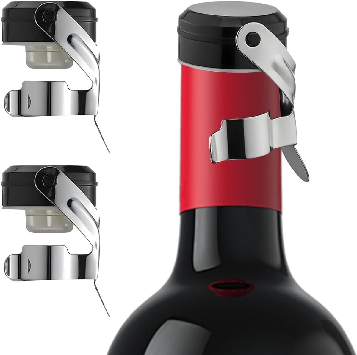 SnelShoppen - 2-stuks Champagne Stopper Set - RVS Champagne Stopper voor Mousserende Wijn, Bier en Champagne - Herbruikbare Stopper met Goede Afsluiti