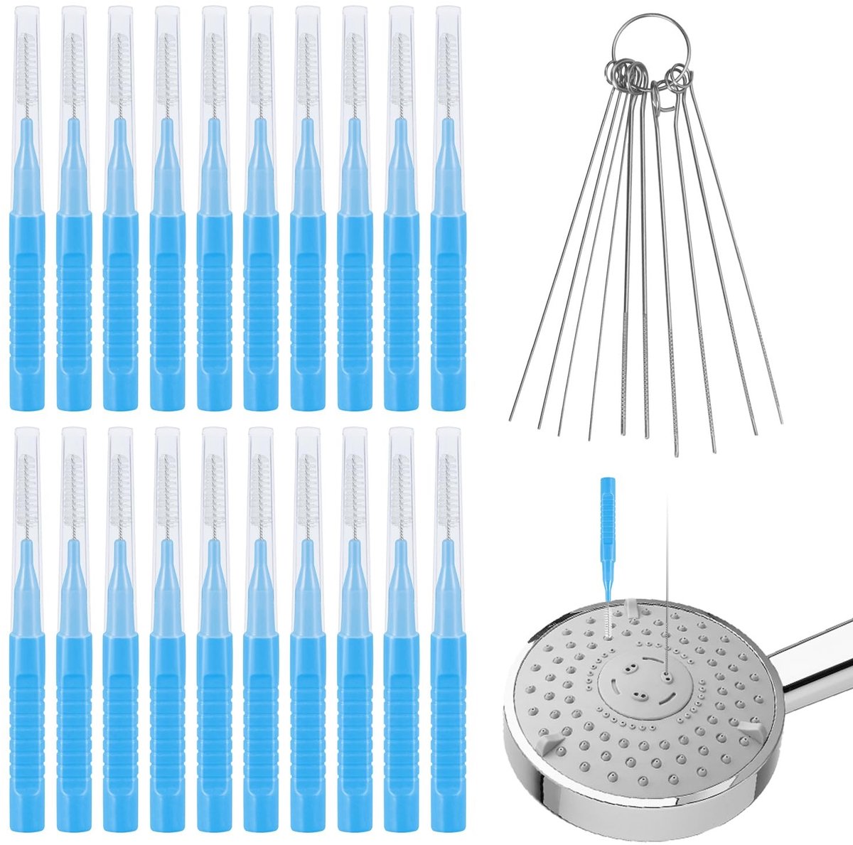 Dailygoods- Douchekopreiniger 30 Stuks - Roestvrij Stalen Naalden - Reinigingsborstels - Anti-Verstopping - Multi-Size - Voor Klein Gaatje - Ontstopper