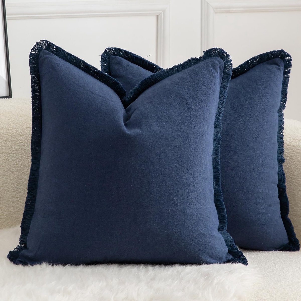 SnelShoppen - Set van 2 Neutrale Katoenen Kussenslopen met Franje - Decoratieve Boho Farmhouse Kussencovers met Tassels voor Sofa en Slaapkamer 40x40