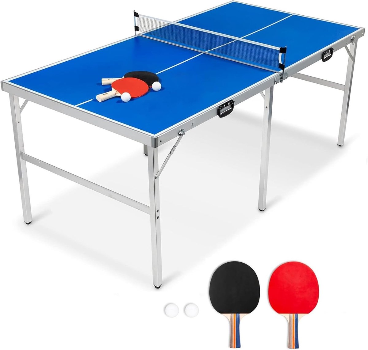 Opvouwbare Tafeltennistafel voor Binnengebruik met Net, Ballen en Batjes - 180 x 90 x 76 cm, Ideaal voor Thuis en Sportcentra