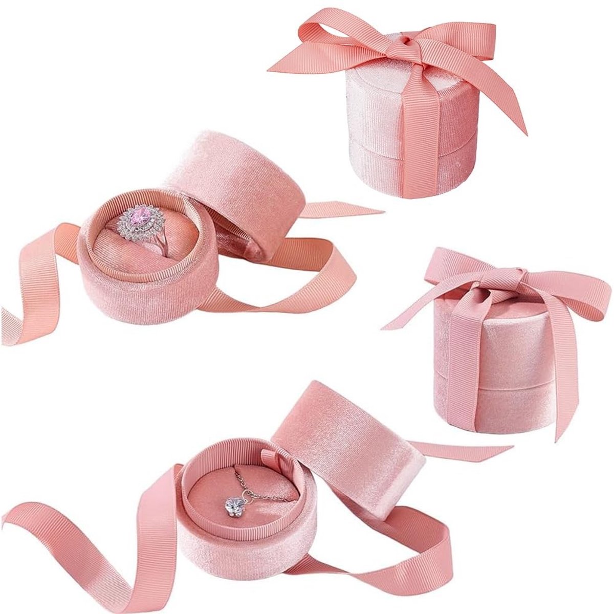 Dailygoods- Ringendoosje Fluwelen Geschenkdoos - Ringendoosje Bruiloft - Ringendoosje Verloving - Sieraden Opbergdoos - Elegant Design - 5,9 x 5,3 cm - Sieradenbox