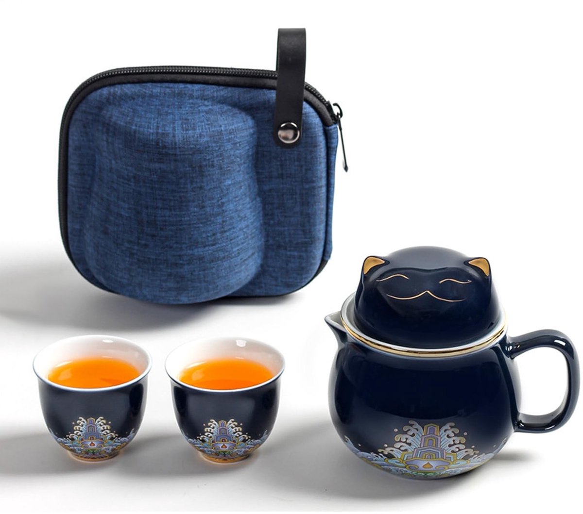 Dailygoods- Theekop met zeef en deksel - Draagbare set - 306 ml keramische mok - 2 theekopjes - Gemakkelijk schoon te maken - Diepe losse blad thee - Theemok