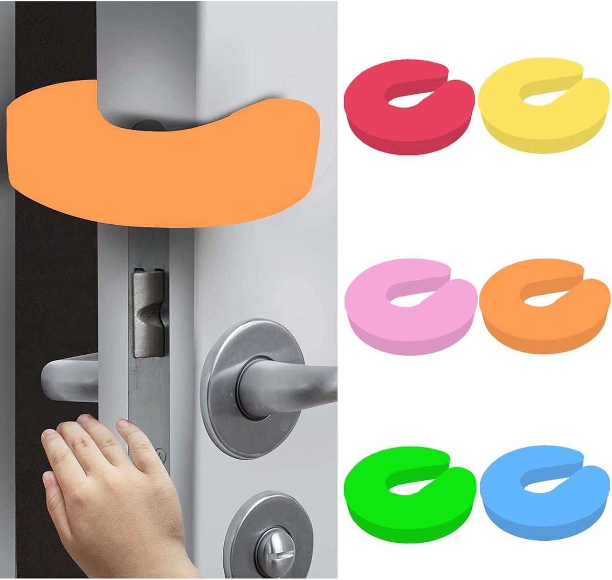 SnelShoppen - 8 Stuks Deurstopper Kinderen - Veiligheid Deur Klemmen - Kleurrijke Schuimrubber Kinderslot - Voorkom Vingerblessures - 10x9x1,5cm - Per
