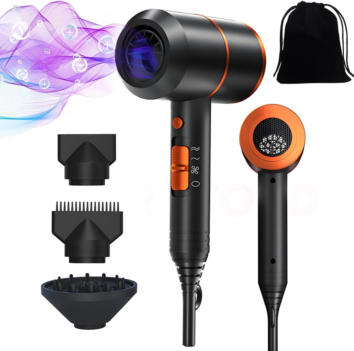 Thijox - Professionele Ionische Föhn met Diffuser, Krachtige Lange Haardroger, 3 Warmte- en 2 Snelheidsinstellingen voor Thuis en Op Reis, Draagbaar i