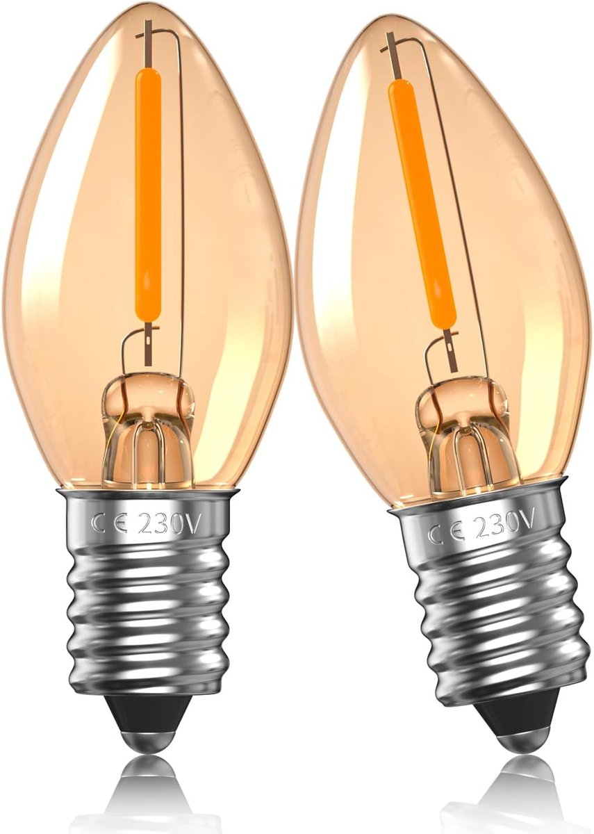 Thijox - 2x 0.5W E14 LED-lamp C7 Zoutlamp Gloeipeertje 2200K Amber Nachtlicht SES Kerstkaarslamp Vintage Mini Edison Schroefdraad voor Feest, Camping,