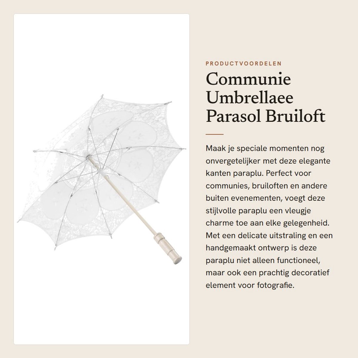 Dailygoods- Parasol Kanten - Bruidsparasol - Decoratieve Paraplu - Dames Parasol - Fotografie Prop - 31 x 37 cm - Bruidparaplu