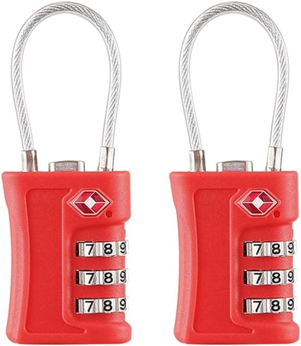 Set van 2 TSA Bagage Sloten, Combinatieslot met 3 Cijfers voor Rugzak, Koffer en Reisbagage, Rood