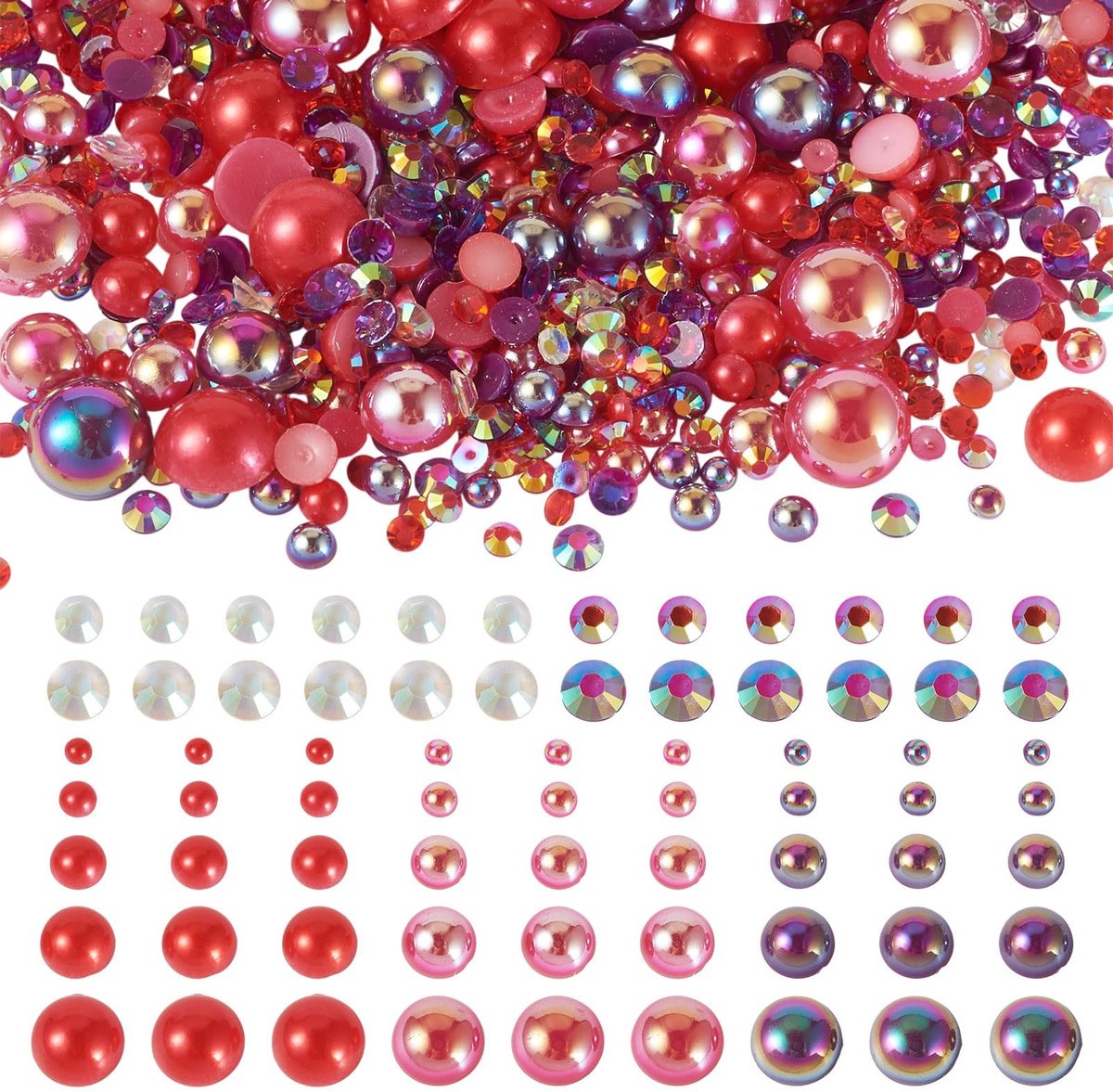 Dailygoods- Cabochons set - Halfronde ABS kunststof - 1,5-4,5 mm dik - 3-9 mm diameter - Decoratie voor kostuum - Gefacetteerd design - Briljante glans