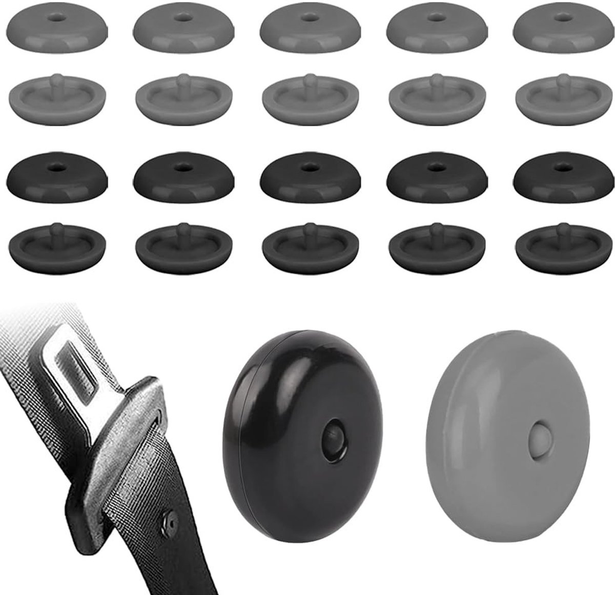 Dailygoods- Veiligheidsgordelstopknoppen 10 Paar - Antislip Gesp - Universele Pasvorm - Lichtgewicht - Grijs/Zwart - Duurzaam Kunststof - Veiligheidsgordelstoppers