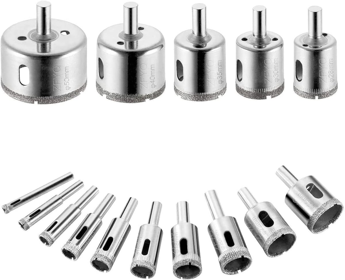 SnelShoppen - Diamond Hole Saw Set van 15 Professionele Diamant Boorbits voor Tegels, Glas, Marmer, Keramiek - Diverse Maten 6mm t/m 75mm