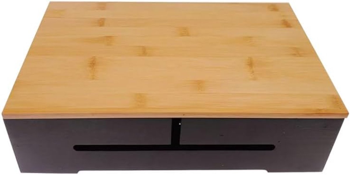 Thijox - Kabel Organizer Box met Magnetisch Houten Deksel - Kabelopbergdoos voor Muurmontage - Zwart - 32 x 20,5 x 9 cm - Kabelmanagement voor Thuis,