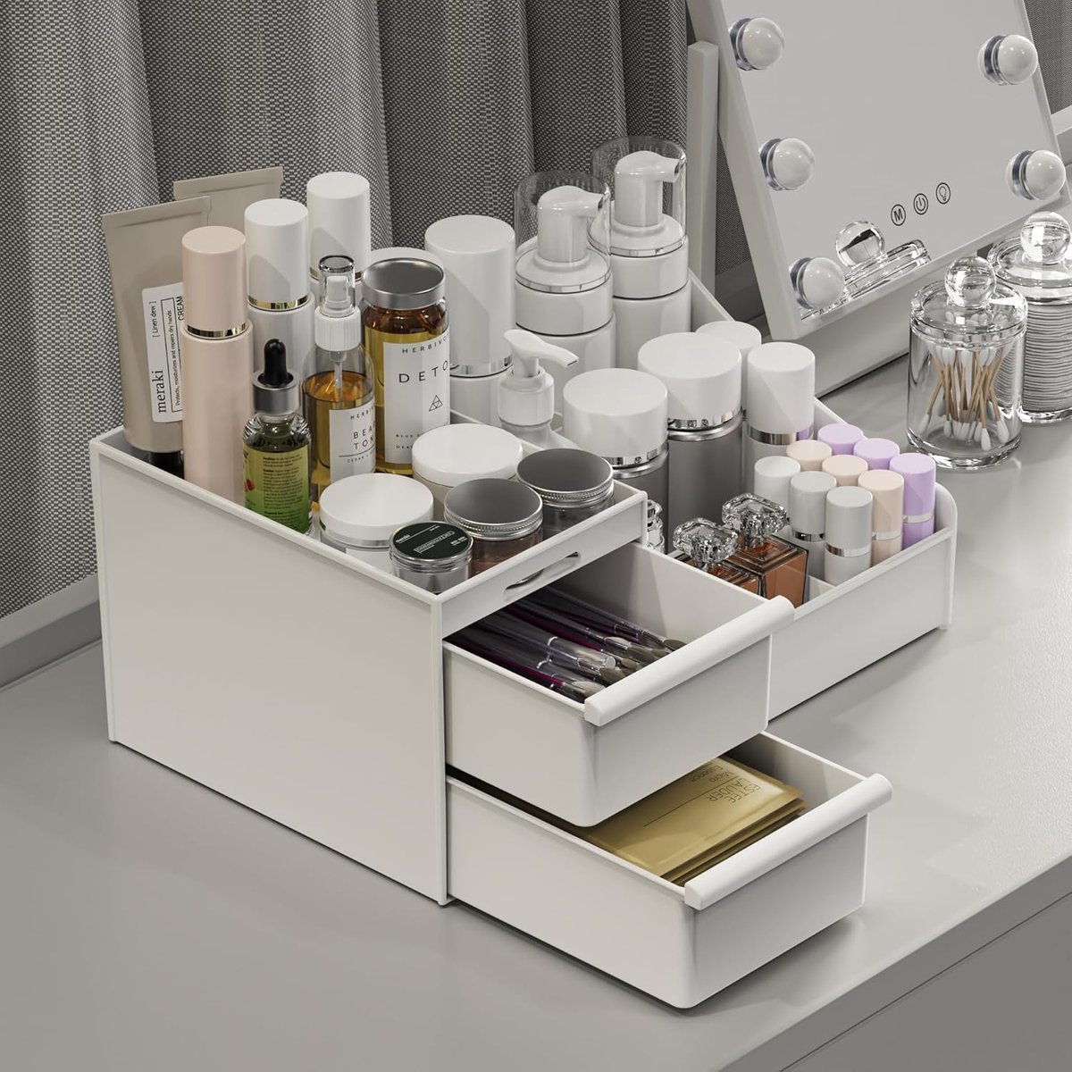 Thijox - DancesCat Make Up Cosmetic Organiser Opberglades, Grote Capaciteit Cosmeticaorganisers voor Huidverzorging, Wit, Ideaal voor Bureau, Dressoir