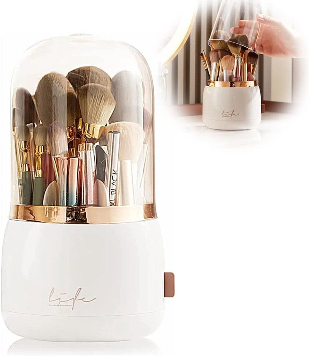Thijox - Draaibare Make-up Borstel Houder Organizer met Deksel - 360 Graden Cosmetica Organizer voor Lippenstift en Penseel - Ruimtebesparende Make-up