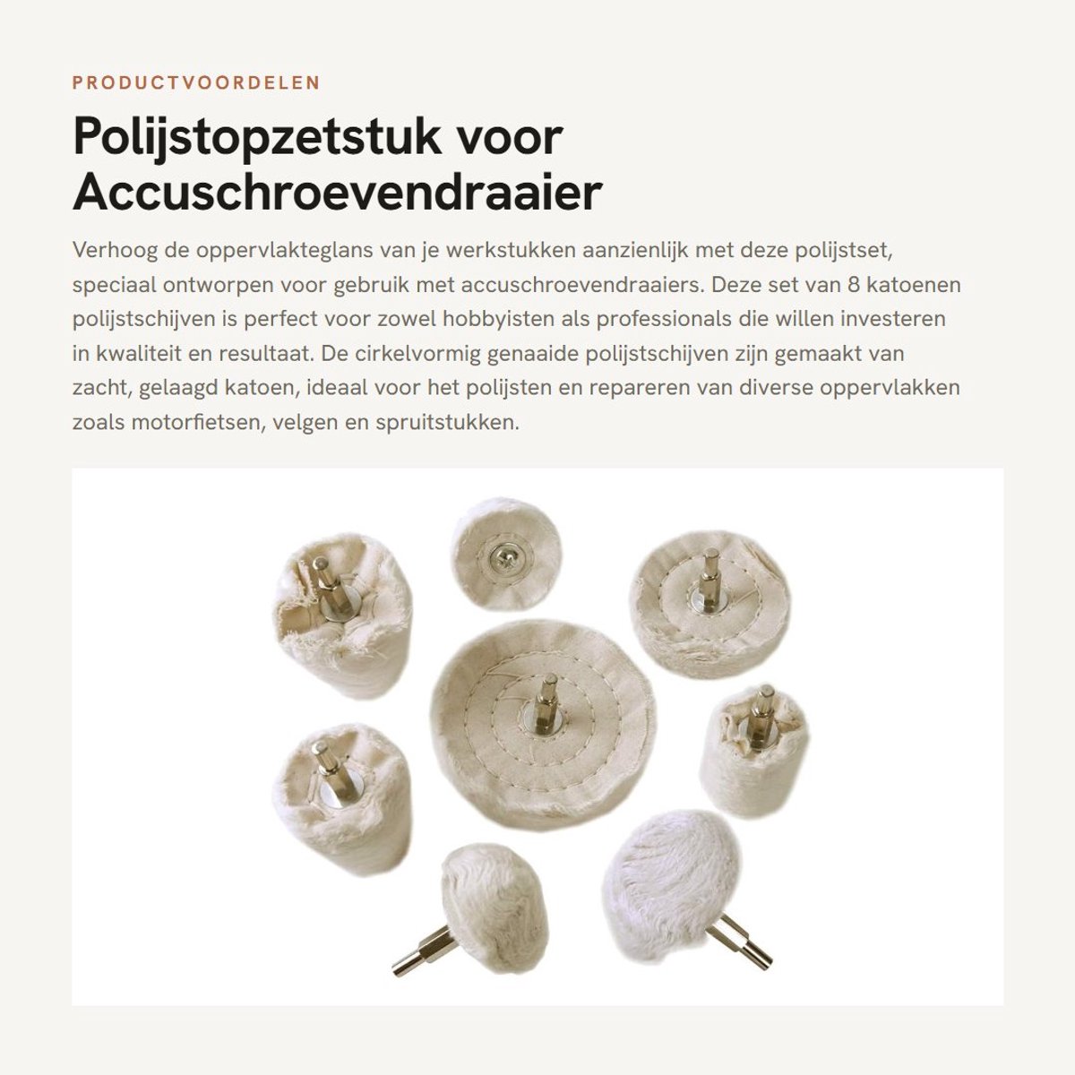 Dailygoods- Polijstset 8-delig - Polijstschijven - Polijstmiddel - Accuschroevendraaier - Roestvrij staal - Geschikt voor boormachine