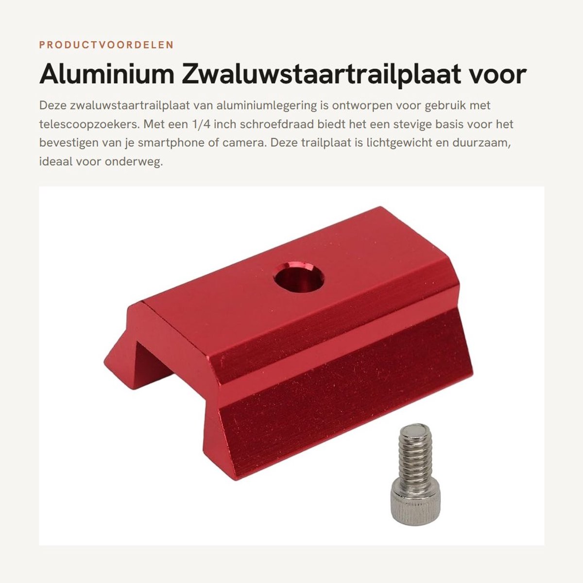 Dailygoods- Zwaluwstaartplaat Aluminiumlegering - 1/4 Inch Schroefdraad - Telefoonhouder - Telescoopbeugel - Smartphone-uitbreiding - Lichtgewicht 35 g - Camera Adapter
