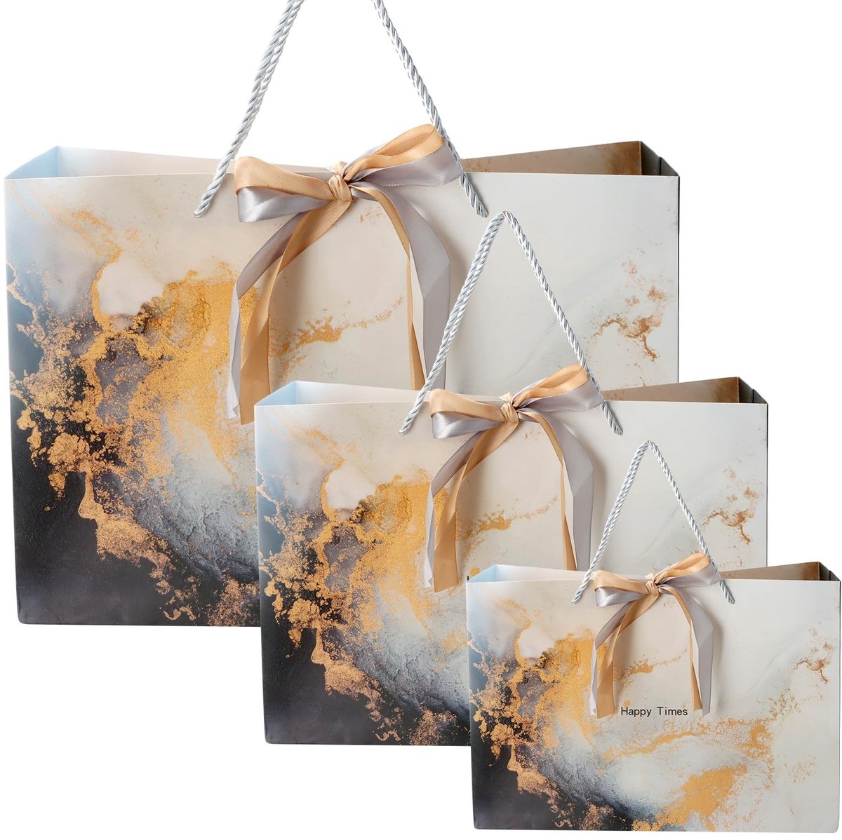 Dailygoods - Geschenkzakjes in marmerstijl, cadeauzakjes met lint van lint, cadeauzakjes van papier, cadeauzakjes voor verjaardag, 3 papieren cadeauzakjes, klein, medium, groot (wit)