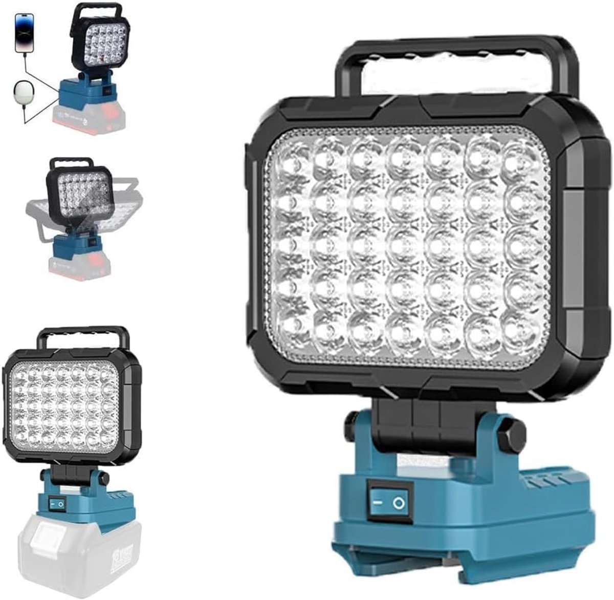 Thijox - Acculamp Draadloos LED Werklamp 4800 lm voor Makita 18V Accu met 2 USB-Aansluitingen, Draagbare Bouwplaatslamp voor Camping, Vissen en Autore