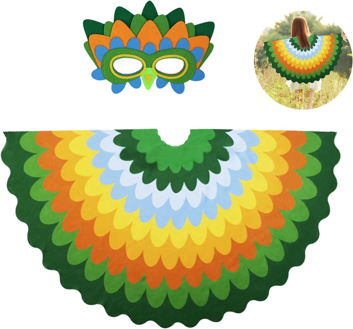 Kleurige Papegaai Kostuum voor Kinderen, Vleugels en Masker voor Feestjes, Halloween en Verkleedpartijen voor 3-8 Jaar