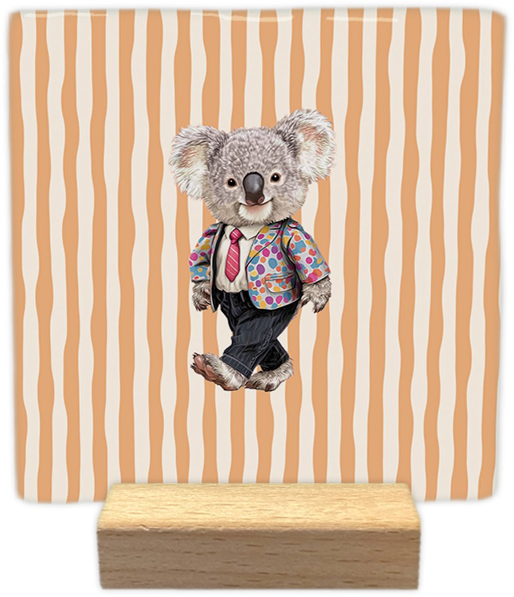Artige Decoratie tegel - Lopende koala - keramisch - 10x10 cm - inclusief houder Oranje