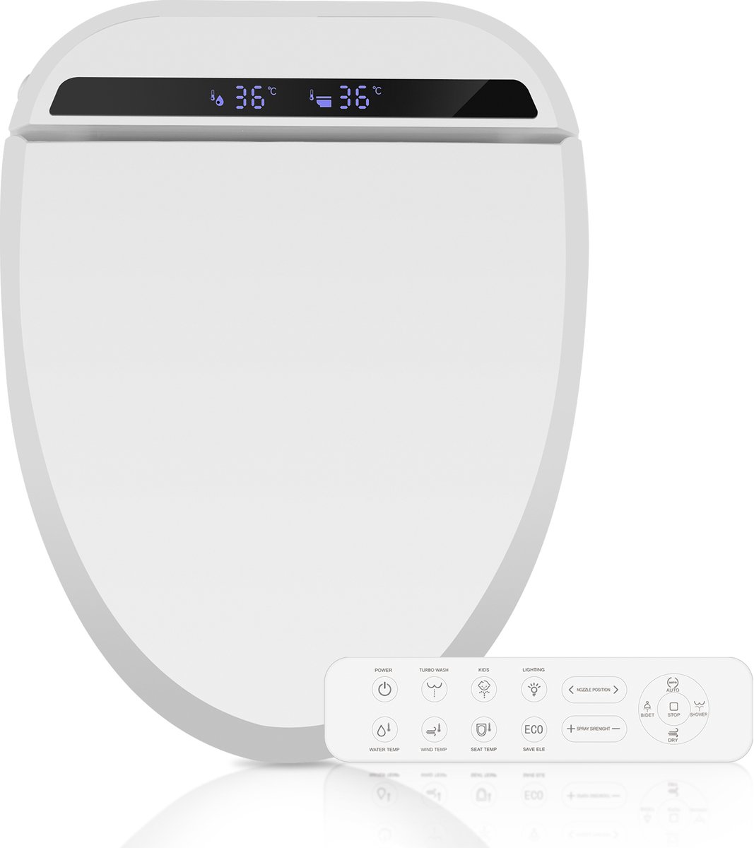 Puluomis - Verwarmde toiletbril - temperatuurweergave - Afstandsbediening -traps verwarmingsmodus - langwerpig toilet - met aardlekbescherming - langzaam sluitend