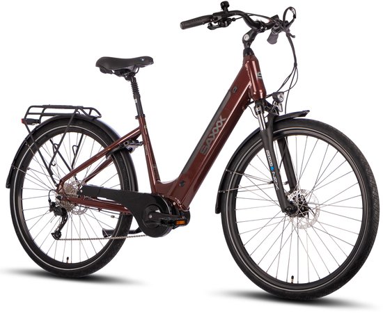 SAXXX Deluxe Sport Premium E-Bike -28 inch Elektrische Fiets -250W Borstelloze Middenmotor - 95% Vooraf Geassembleerd - 70Nm Koppel - 418Wh Geïntegreerde Accu - Shimano Alivio 9 Versnellingen - Hydraulische Schijfremmen - glanzend bordeauxrood